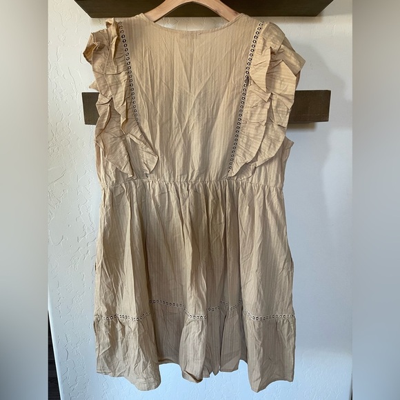 White Birch|Tan Prairie Ruffle Dress with Eyelet Stitching Border, Size 1X••• - Picture 8 of 16
